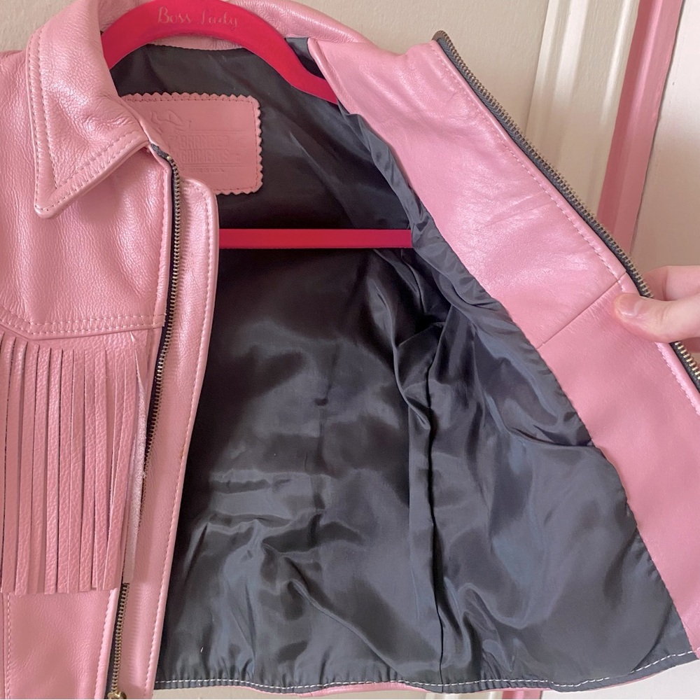 Vintage Kids’ Branded Garments Pink Fringe Leather Jacket - Picture 3 of 6